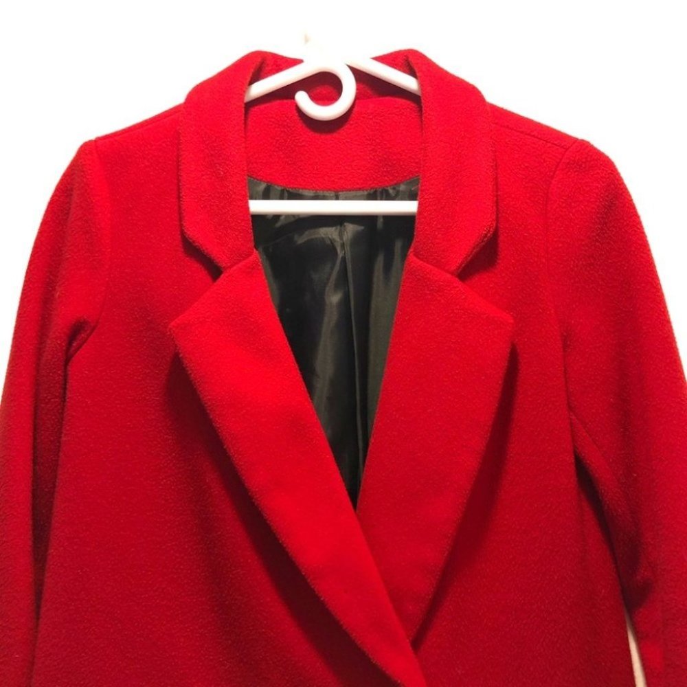 Solid Bright Red Double Breasted Blazer Coat Size… - image 5